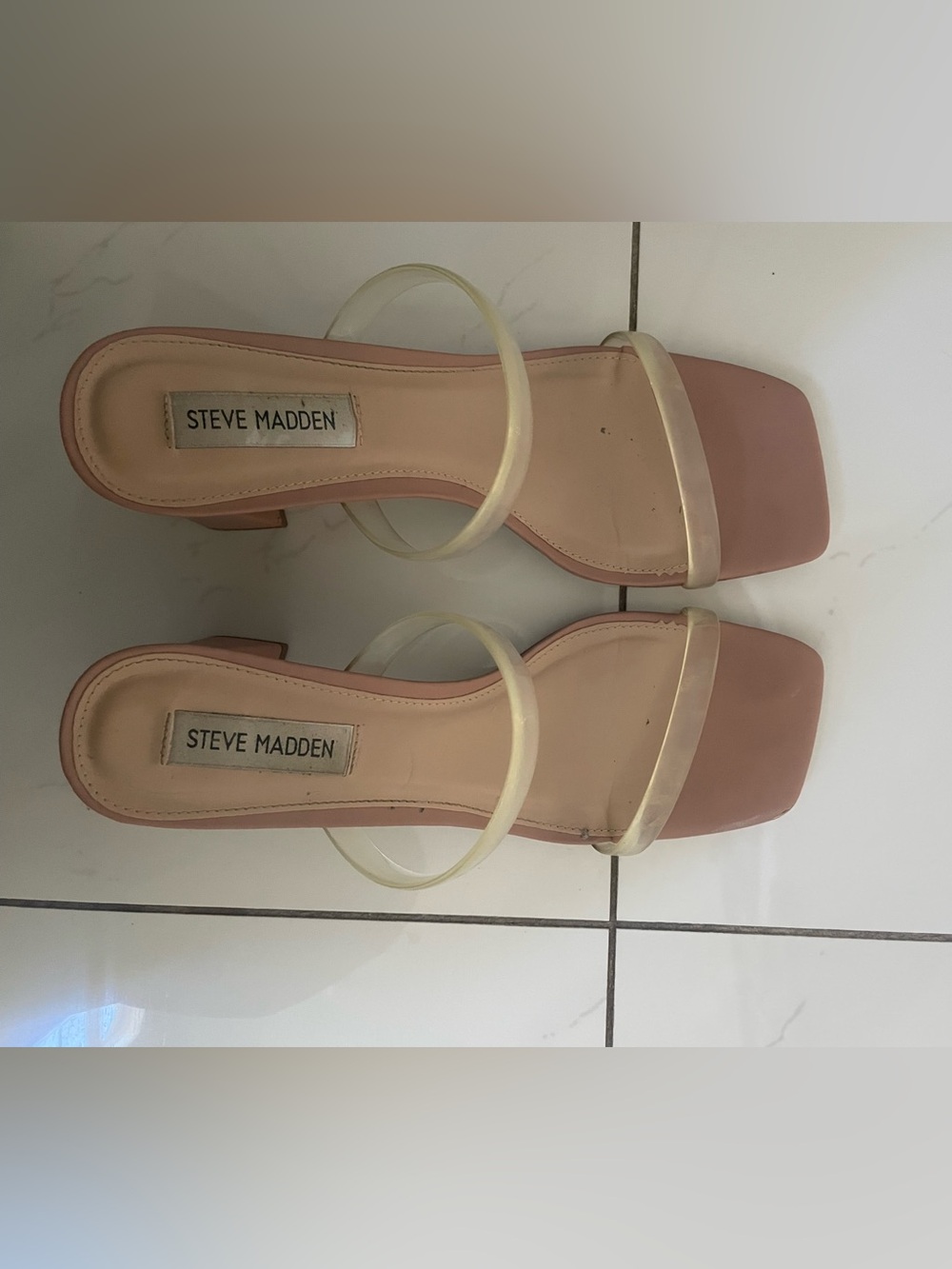Steve Madden Women's nude Lilah Square-Toe Sandals with Clear Straps